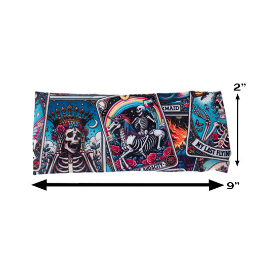 tarot cards print headband measured at 2 by 9 inches against a white background