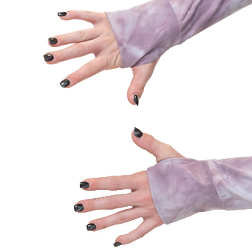 thumbholes on the purple and white tie dye cropped hoodie