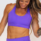 front view of solid purple sports bra 