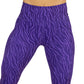 close up of purple zebra print leggings