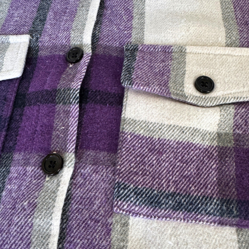 close up of the purple plaid shacket