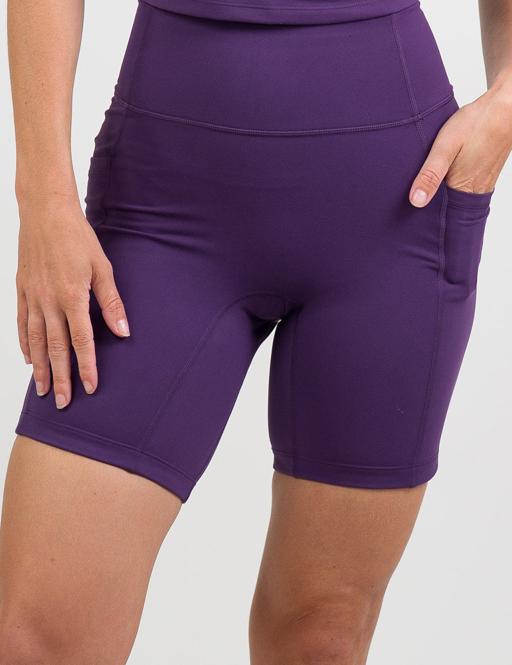 front of the solid purple 7 inch shorts