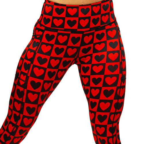 Women's Valentines Day Tights Leggings Queen of Hearts Red Heart