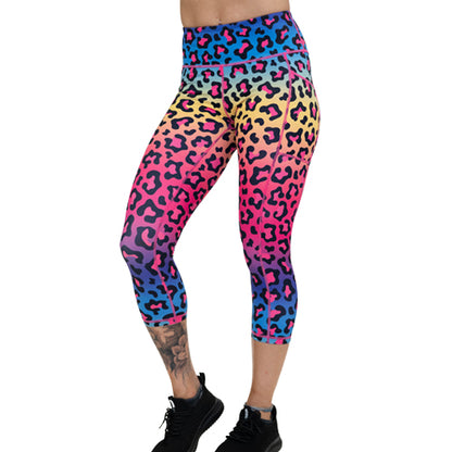 capri length rainbow leopard leggings
