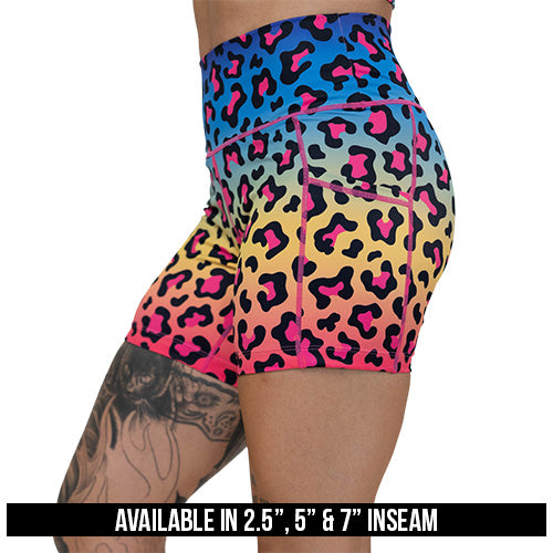 rainbow leopard shorts available inseams