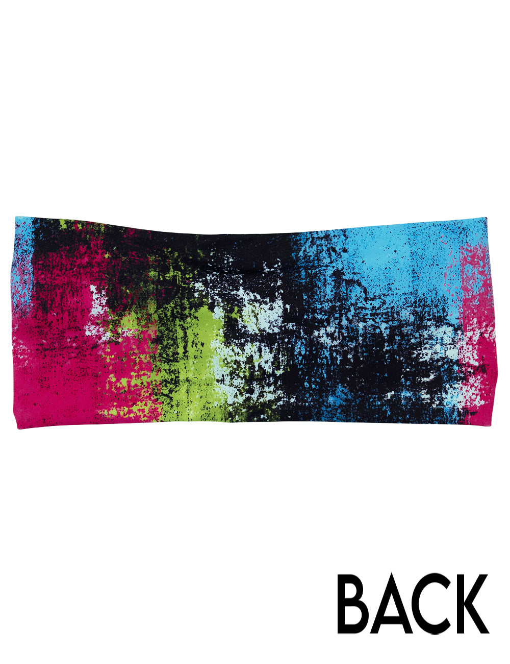back of the green, pink, and blue grunge pattern headband