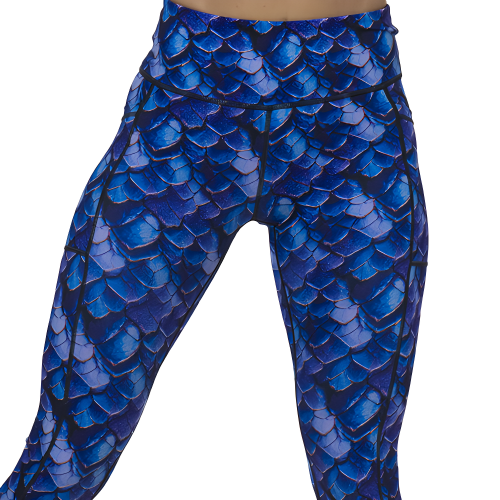 blue dragon scale print leggings