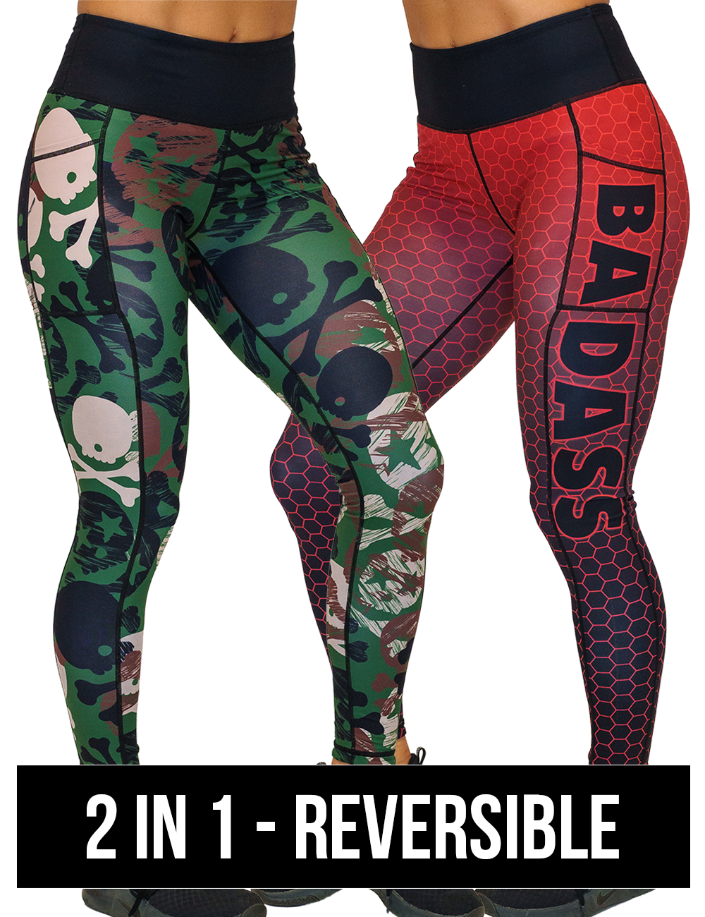 2 in 1 leggings camo and red hex badass leggings
