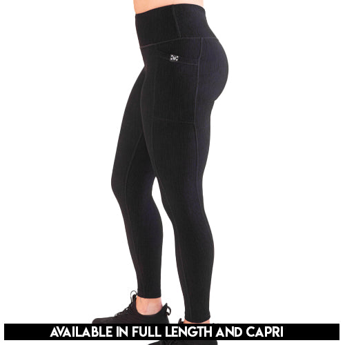 black ribbed leggings available in full and capri length