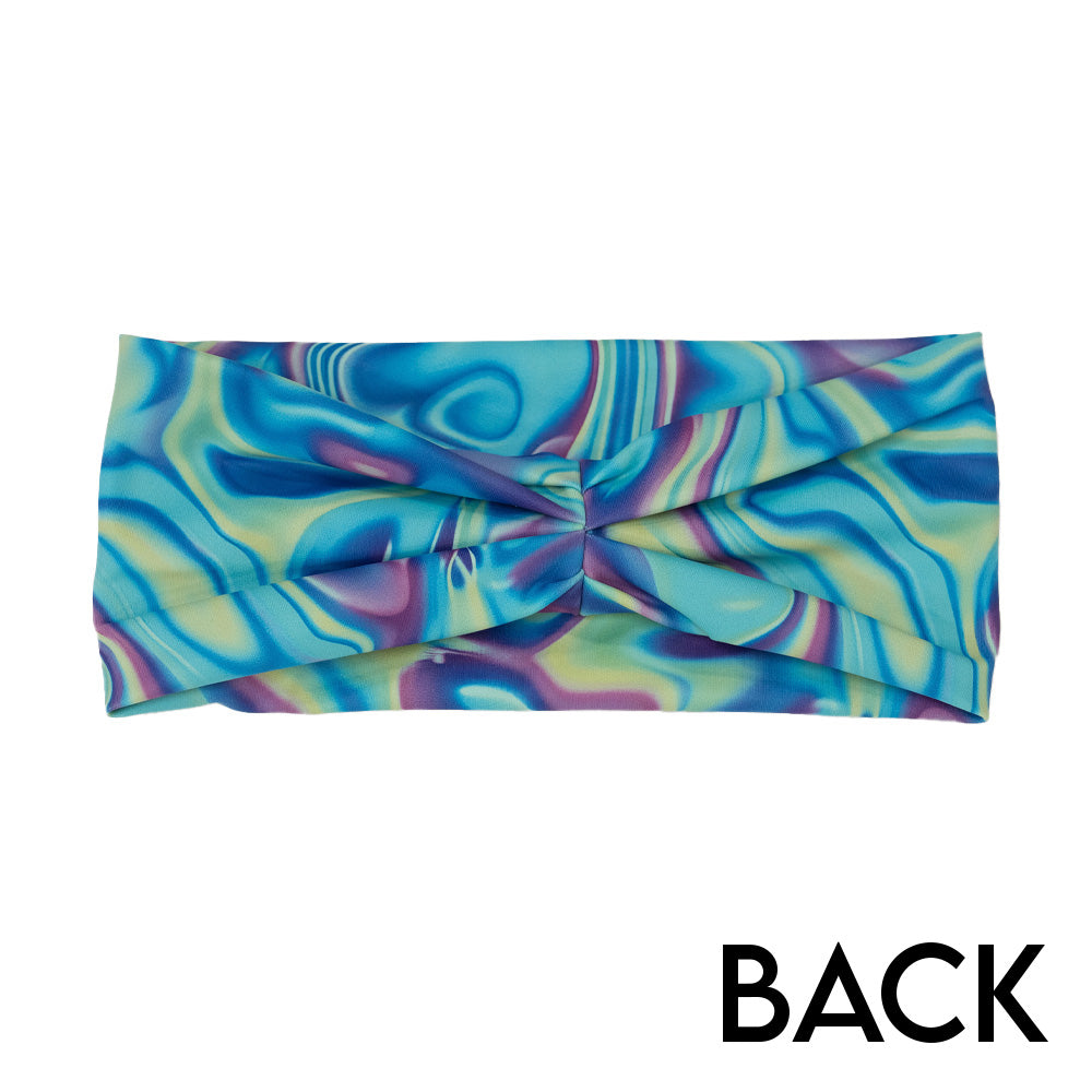 back of the Multicolored swirl patterned headband on a white background