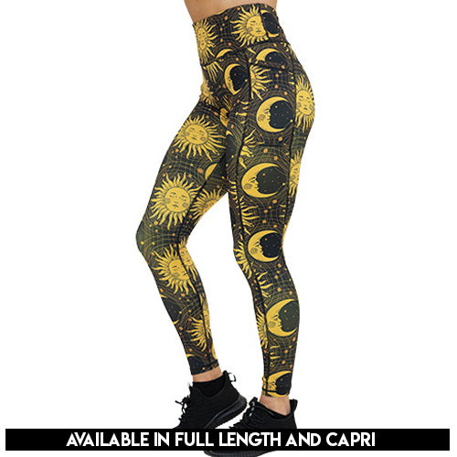 sun & moon design leggings available in full and capri length