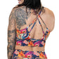 back view of colorful marble patterned sports bra 