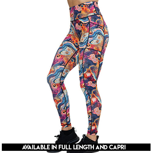 colorful marble patterned leggings available in full and capri length