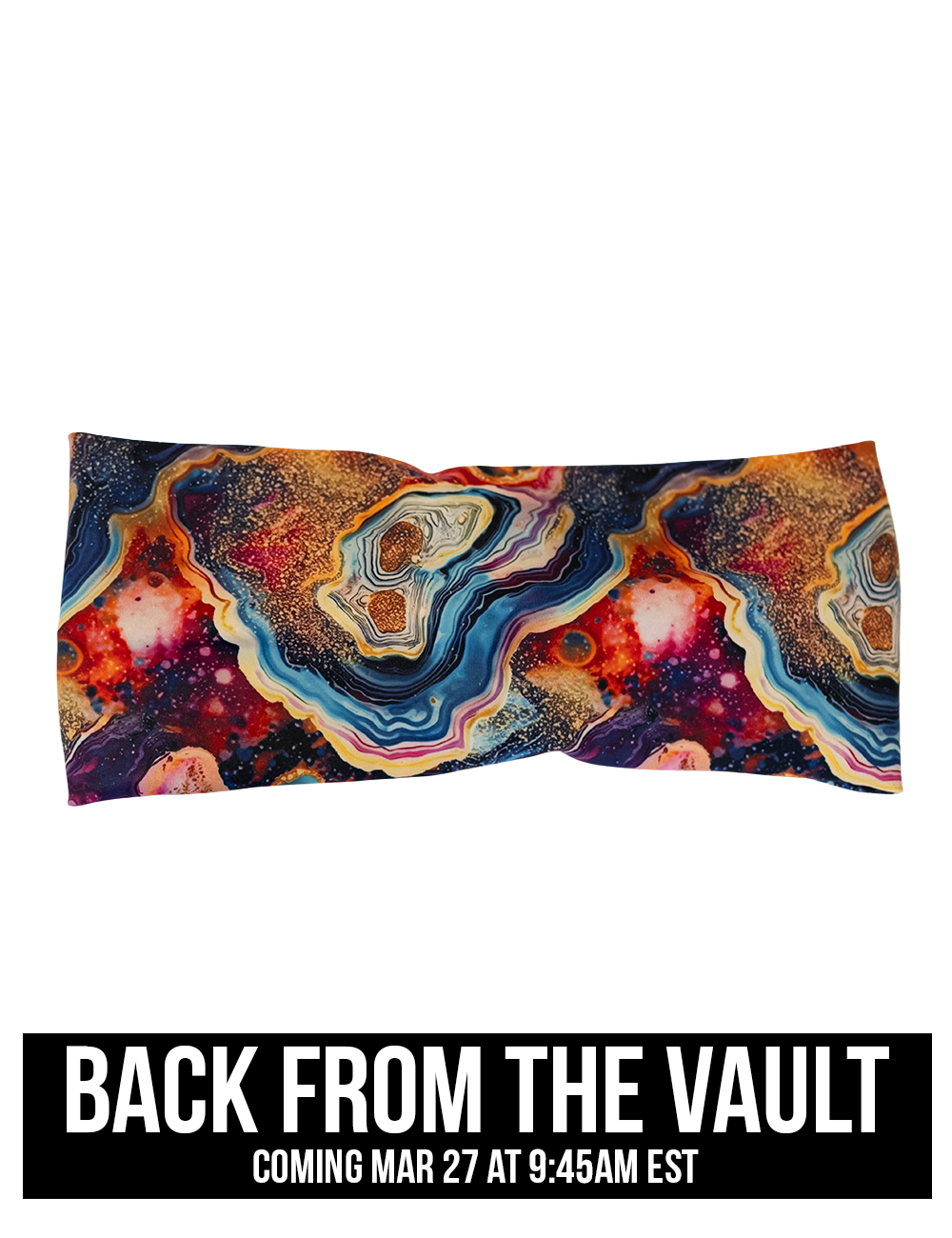 front of the colored marble pattern headband against a white background, coming soon