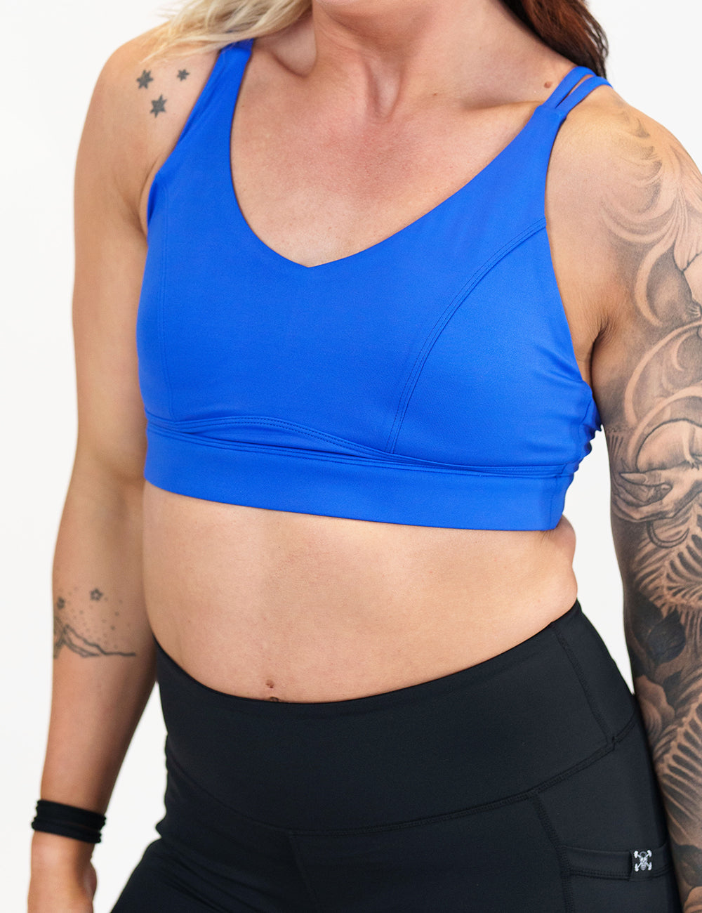 front of the Royal Blue sports bra