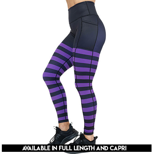 purple striped leggings available in full and capri length