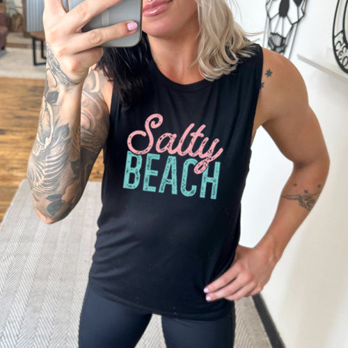 black Salty Beach Muscle Tank Top