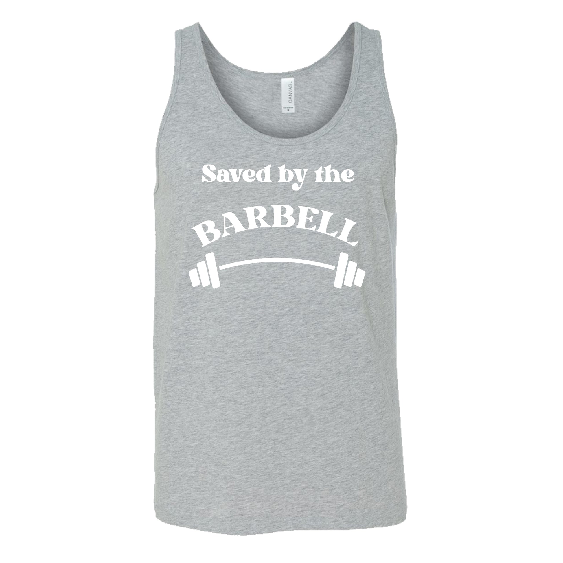grey saved by the barbell unisex tank top