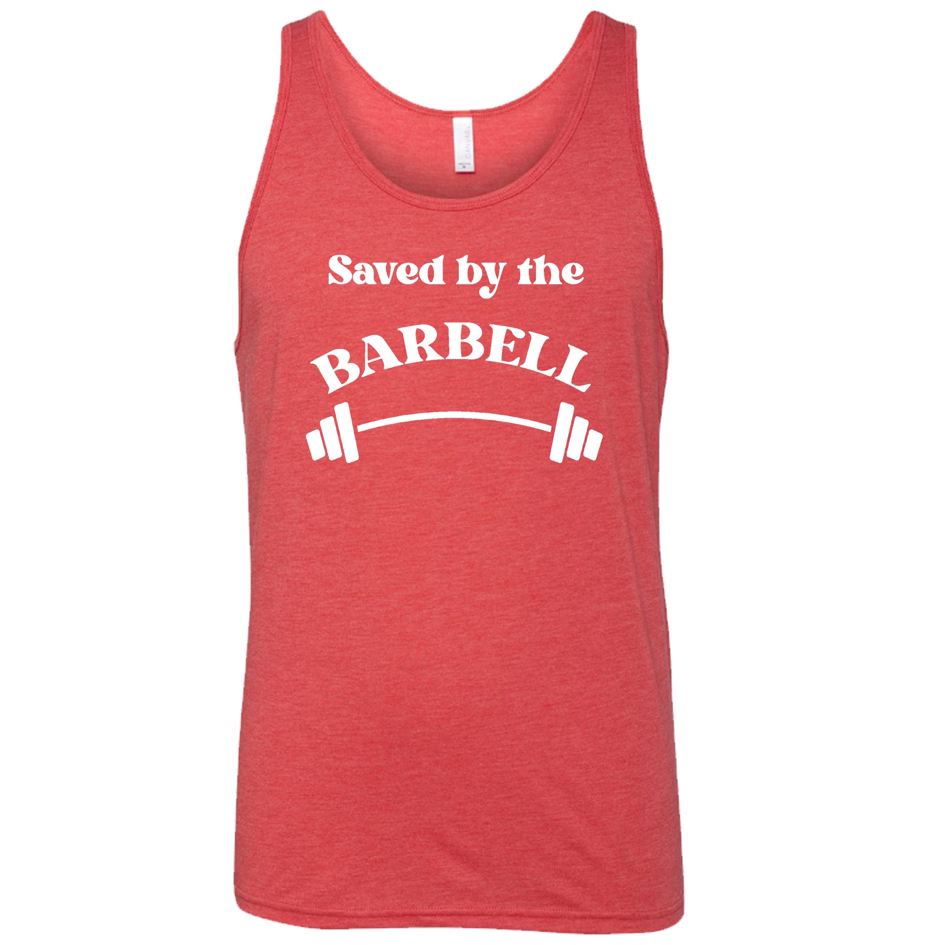 red saved by the barbell unisex tank top