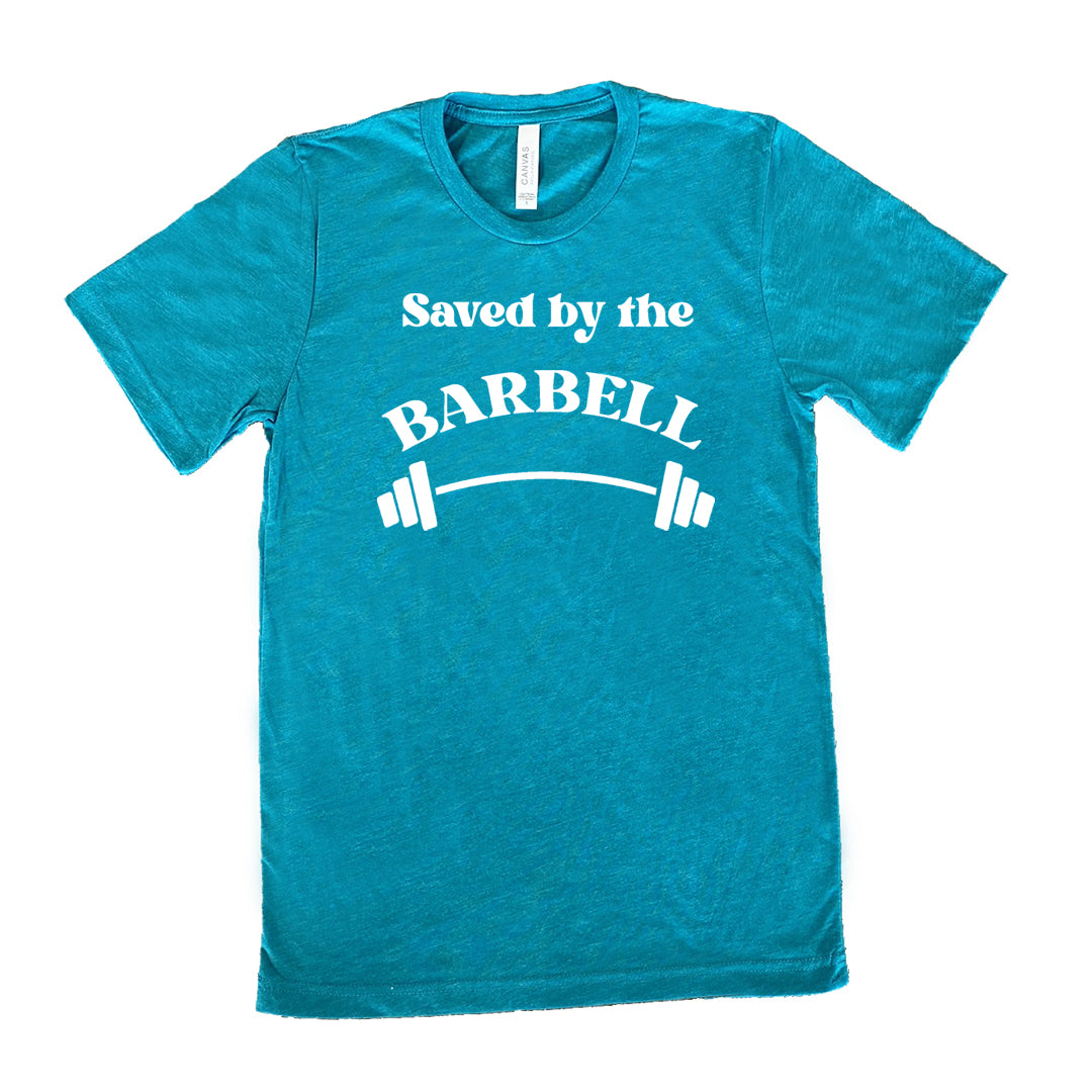 teal saved by the barbell unisex shirt