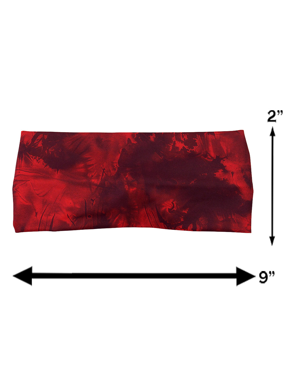 measuring chart for the red tie dye headband, dimensions are 2 inches by 9 inches