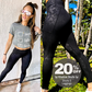 split screen of model wearing the shadow skulls leggings. With the text "20% OFF" on the image