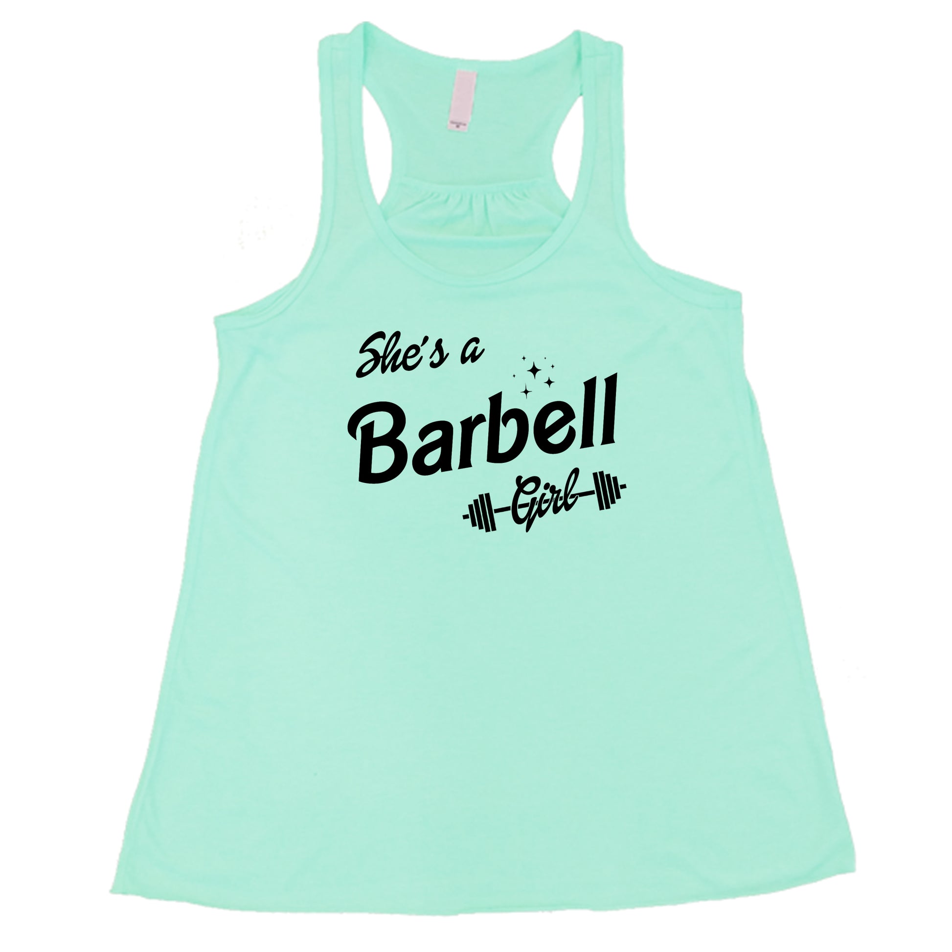 mint colored "she's a barbell girl" tank top