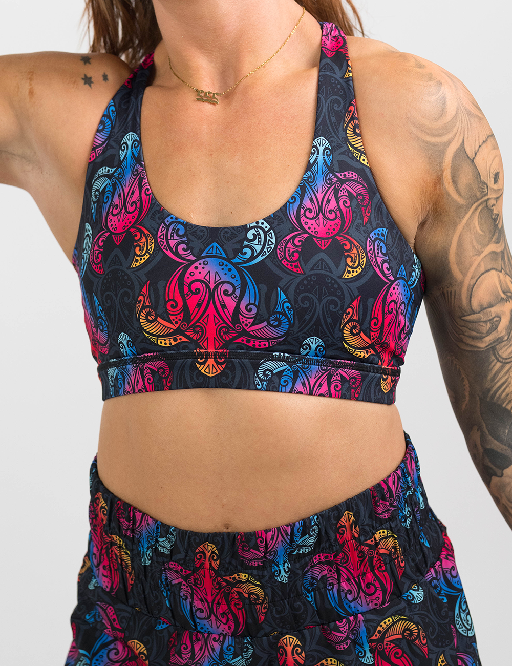 front of the rainbow turtle butterfly back bra