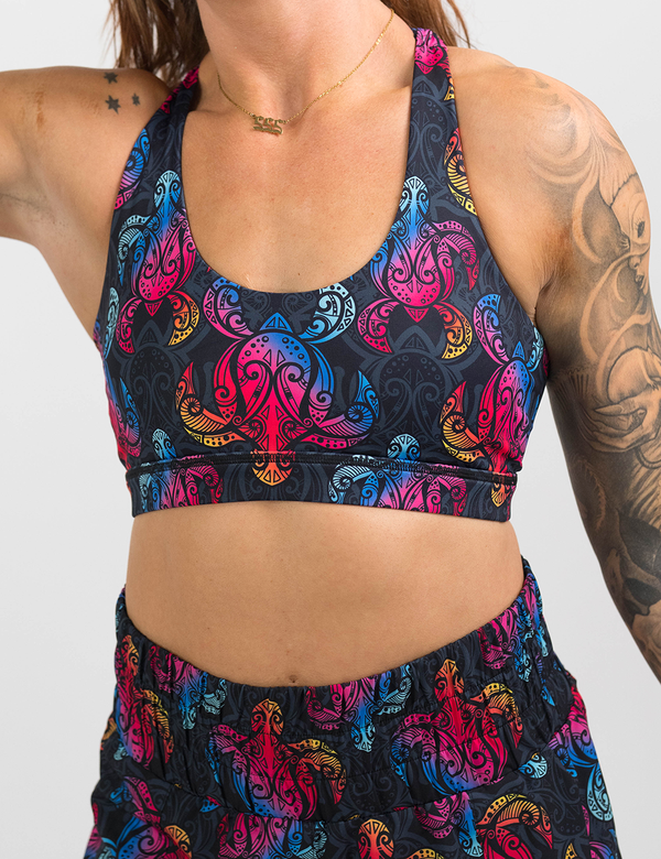 front of the rainbow turtle butterfly back bra
