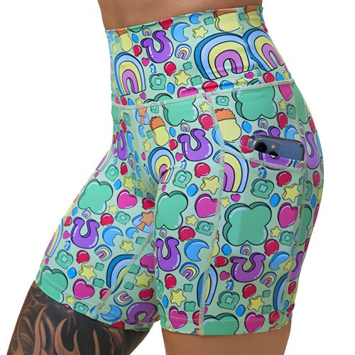 side pocket on the St Patrick's day inspired charms print shorts