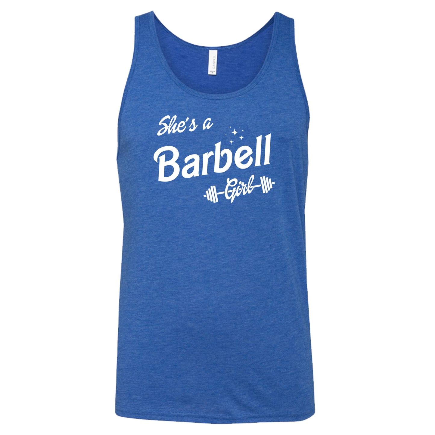 blue she's a barbell unisex tank