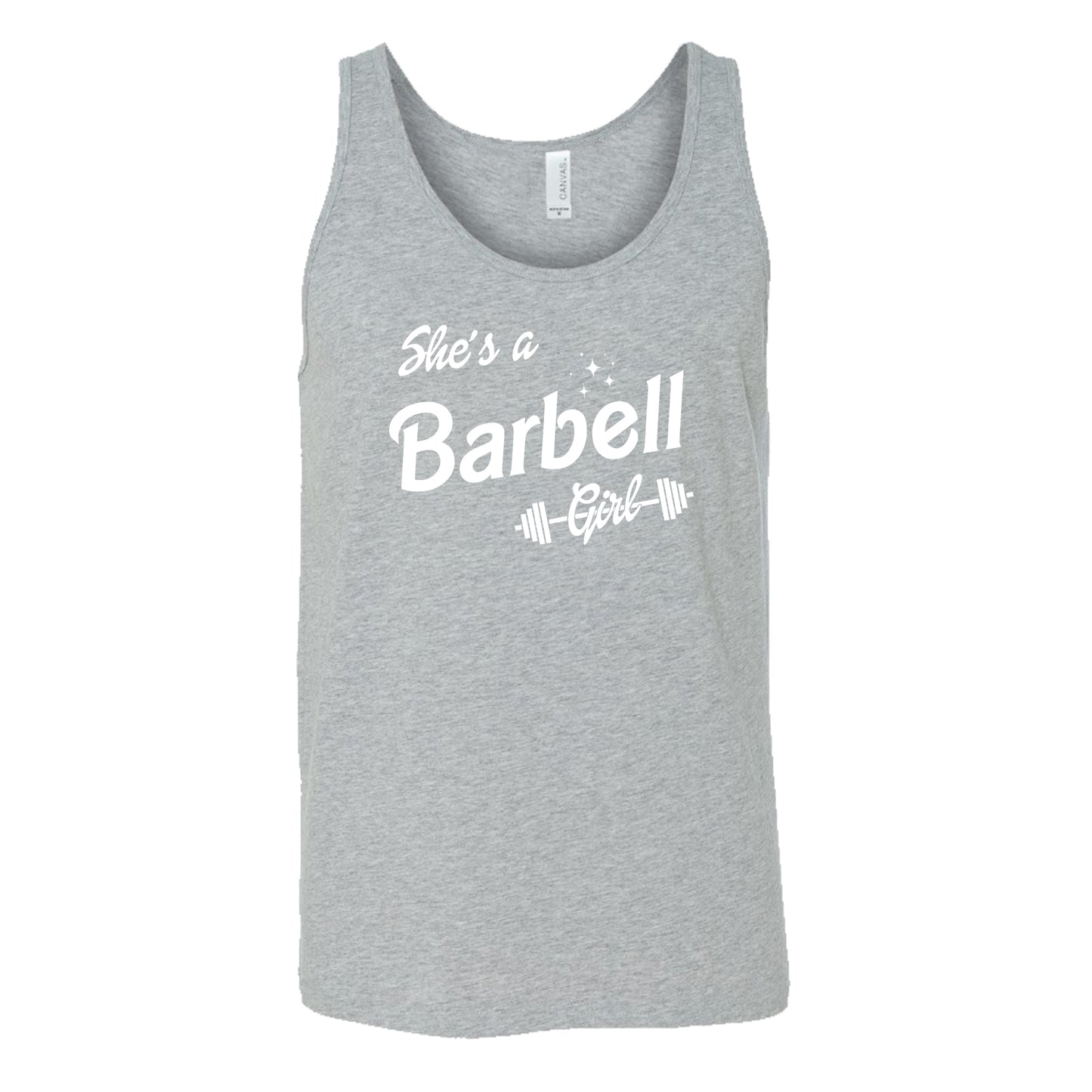 grey she's a barbell unisex tank