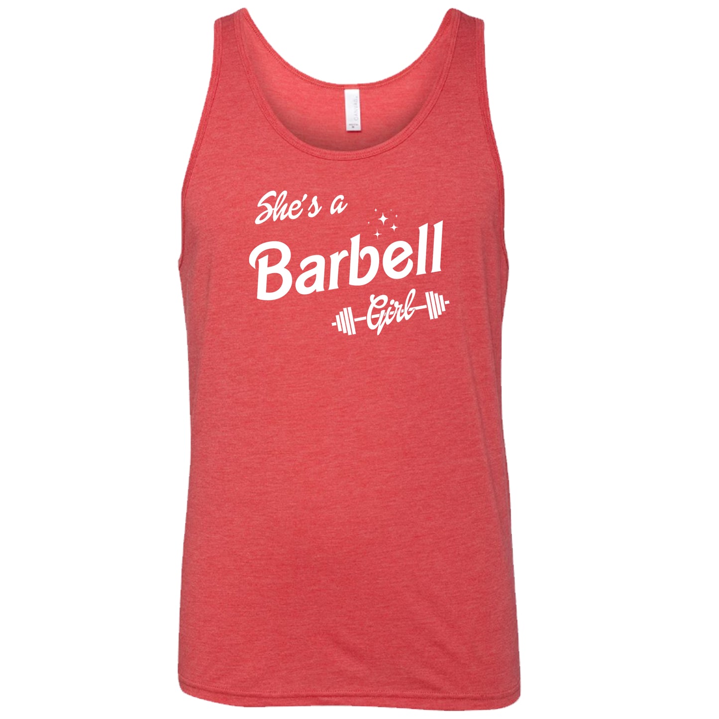 red she's a barbell unisex tank