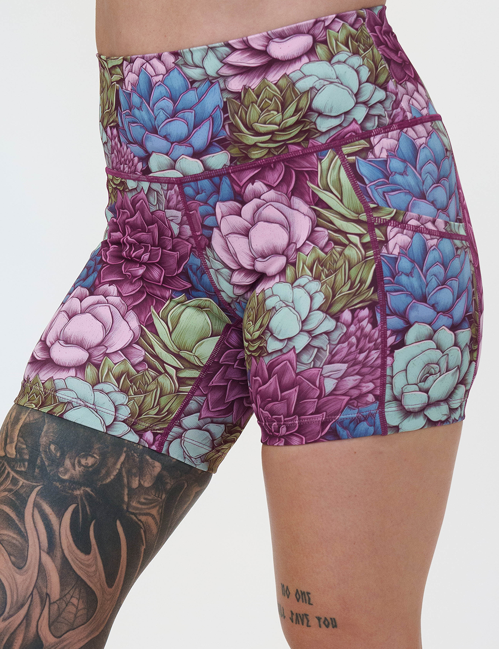 front of the 5 inch succulents and flowers print shorts against a white background