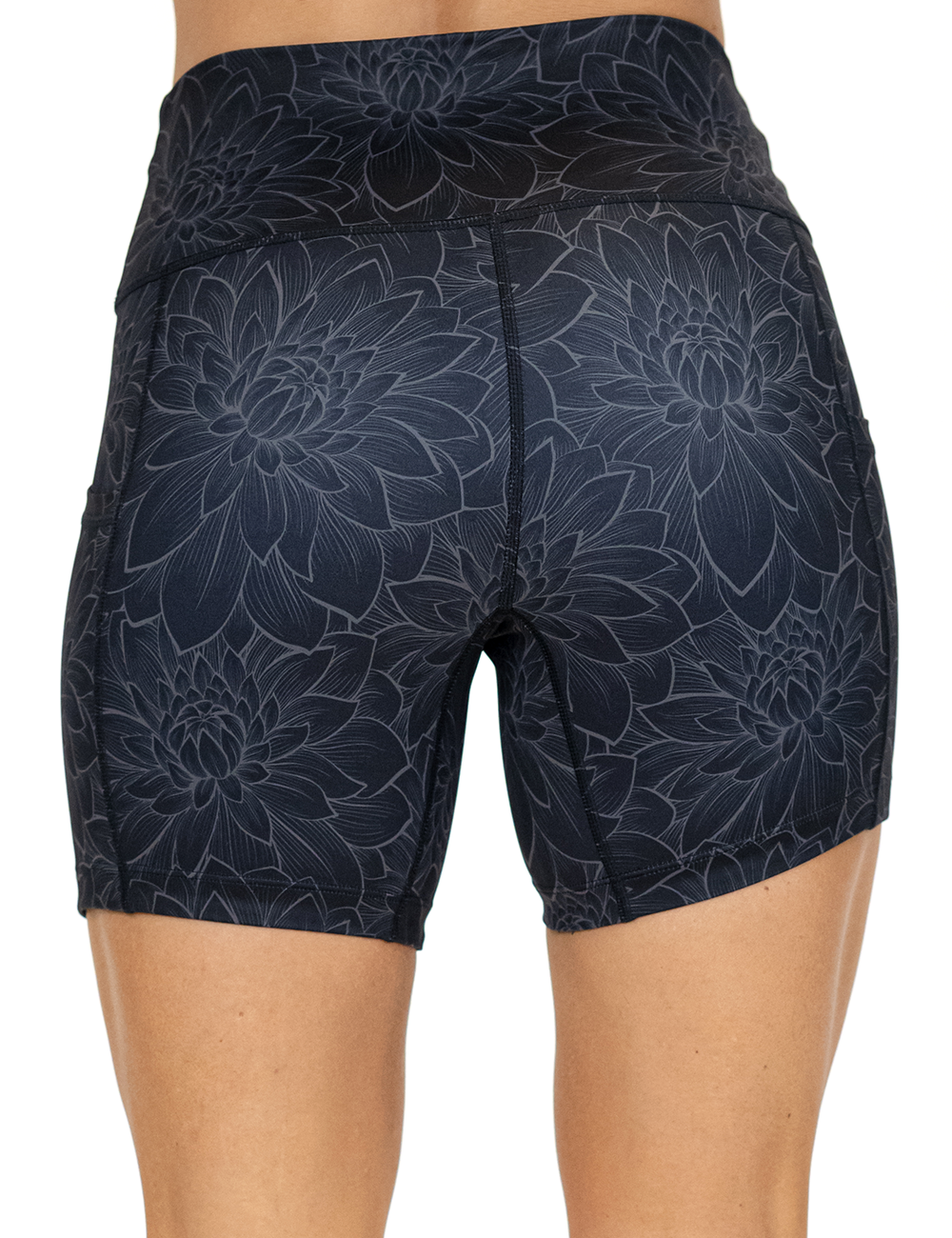 back of the 5 inch etched lotus flower against a black background shorts