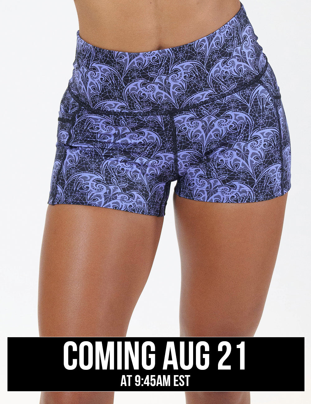 front of the 2.5 inch purple bat lace shorts coming august 21st