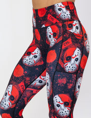 front of the bloody hocky mask leggings against a white background