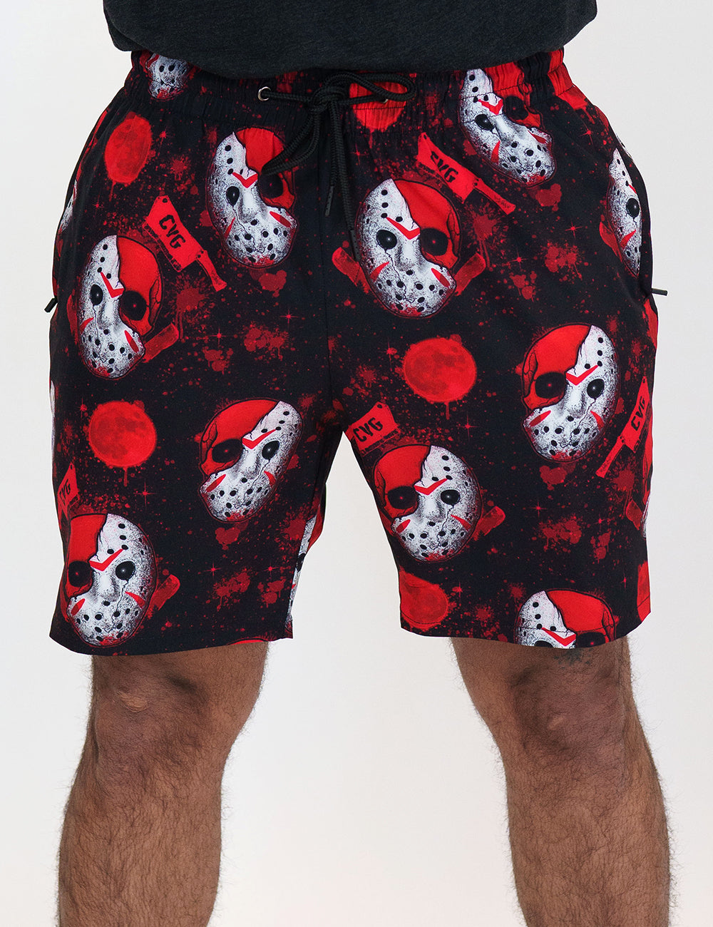 bloody hockey mask shorts facing the front