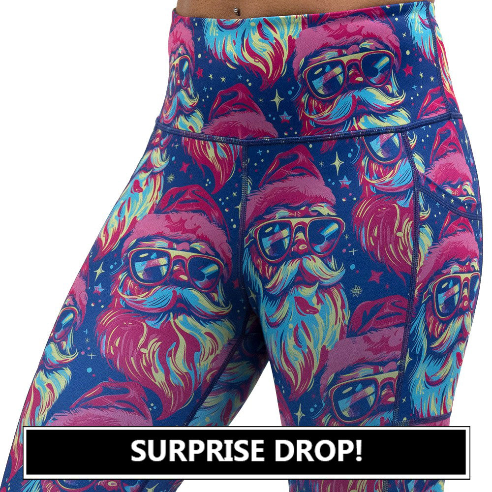Colorful leggings with santa wearing sunglasses pattern