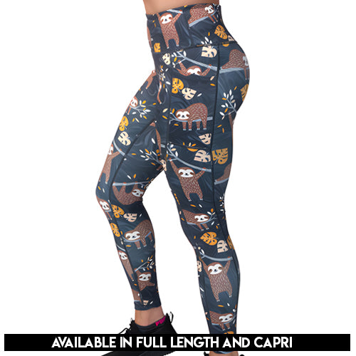 sloth patterned leggings available in full and capri length