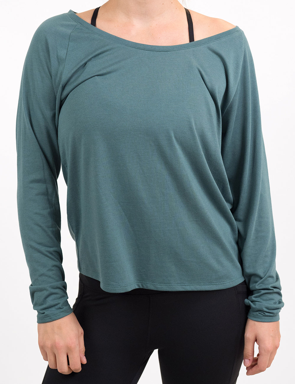 front of the sage green long sleeve slouchy tee against a white background