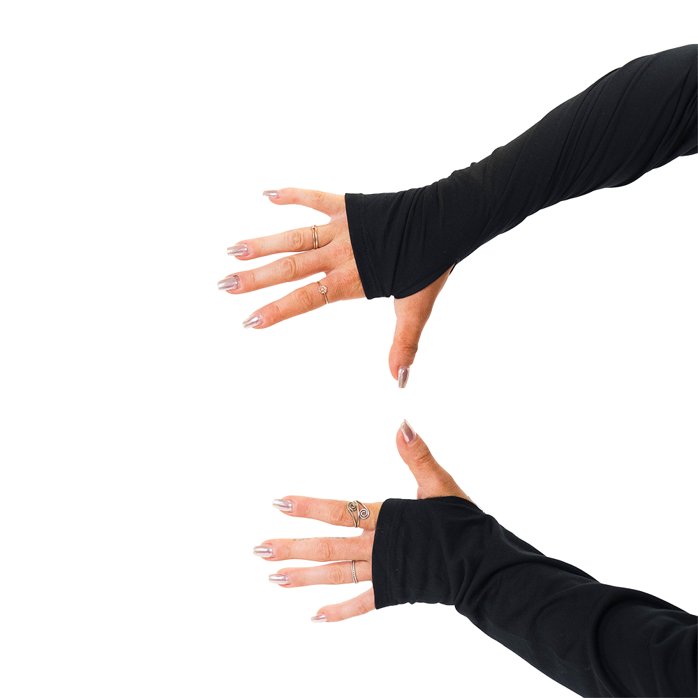 black long sleeve slouchy tee thumb holes shown against a white background