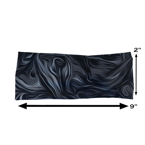 smoke patterned headband measured at 2 inches by 9 inches
