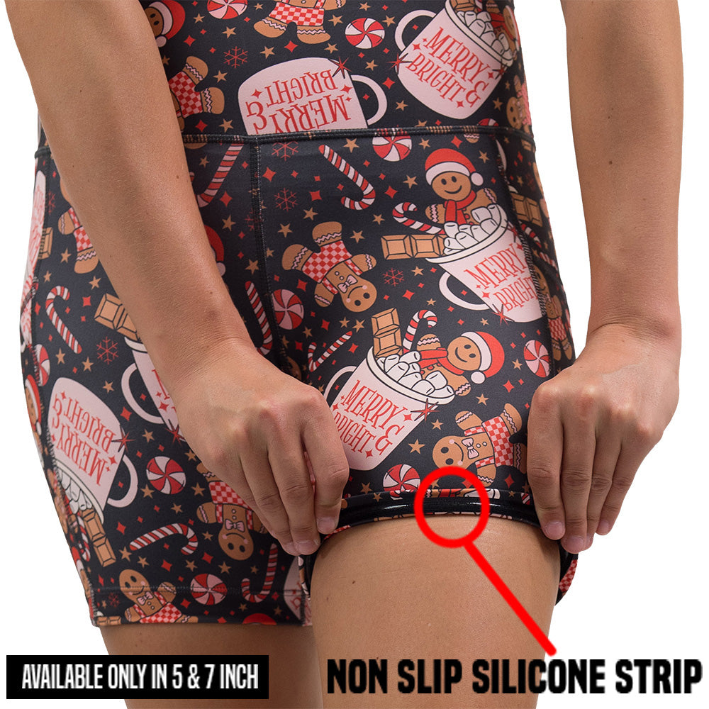 non slip strip on the Christmas-themed shorts with gingerbread men and candy canes