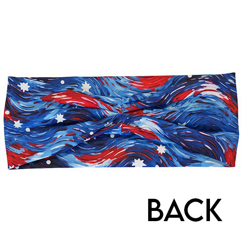 back of the red, white and blue paint patterned headband