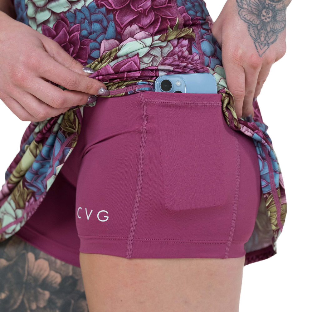 close up of the pocket on the built in shorts under the dress