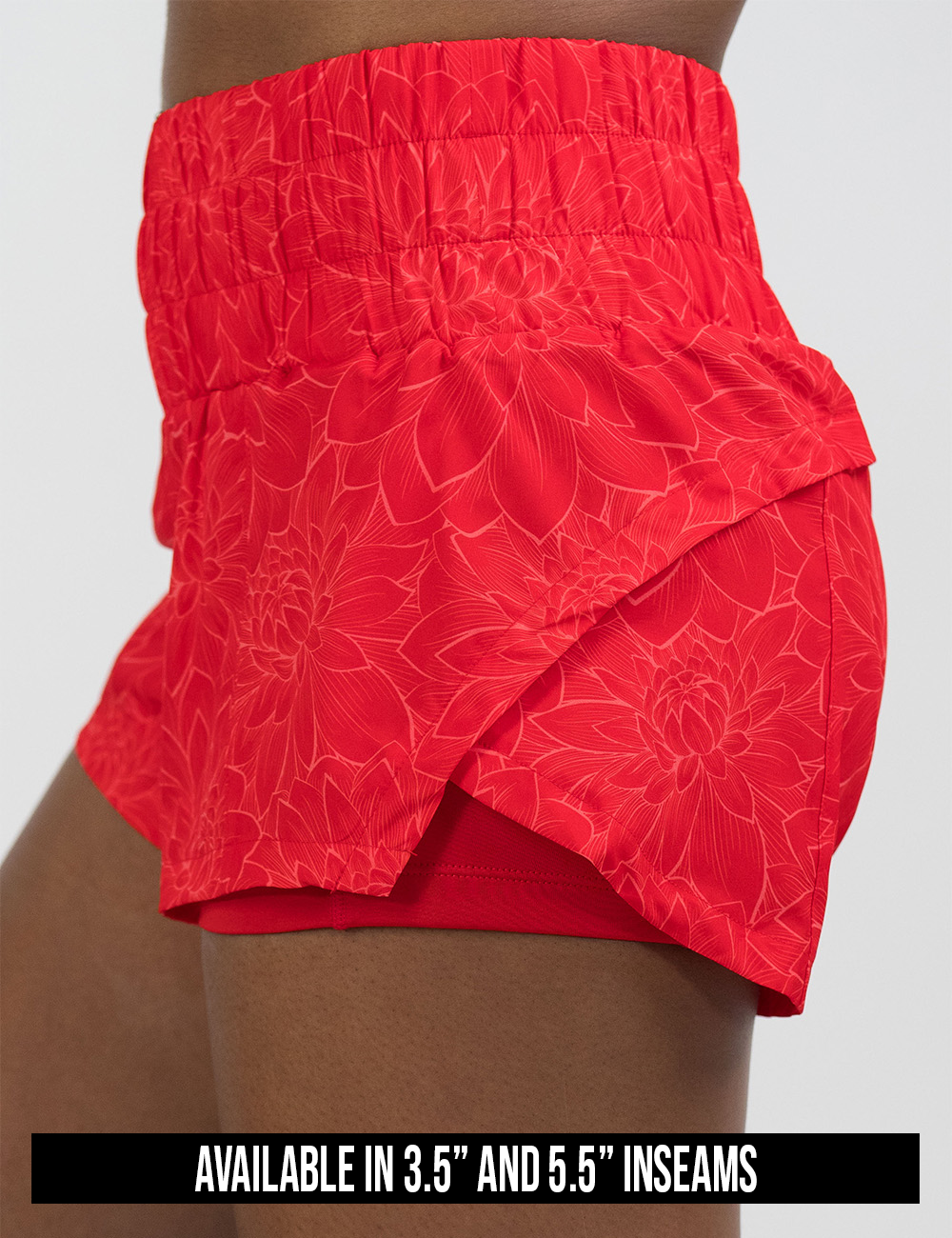 available inseam sizes for the orange lotus day dream shorts, sizes include 3.5 and 5.5 inches