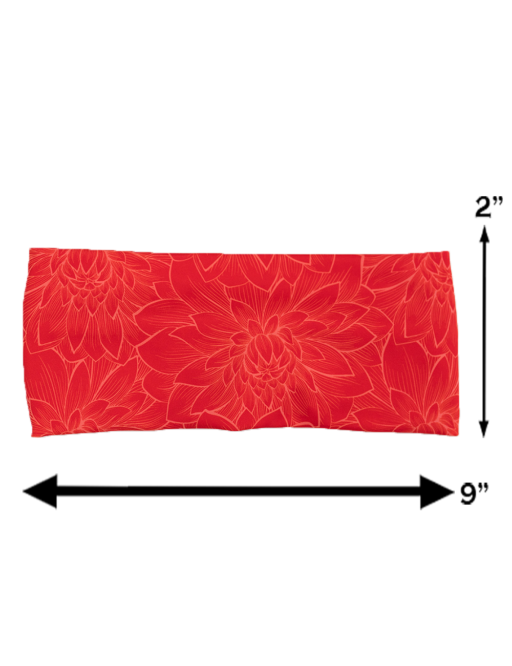 orange lotus headband measurements chart, 2 inches by 9 inches