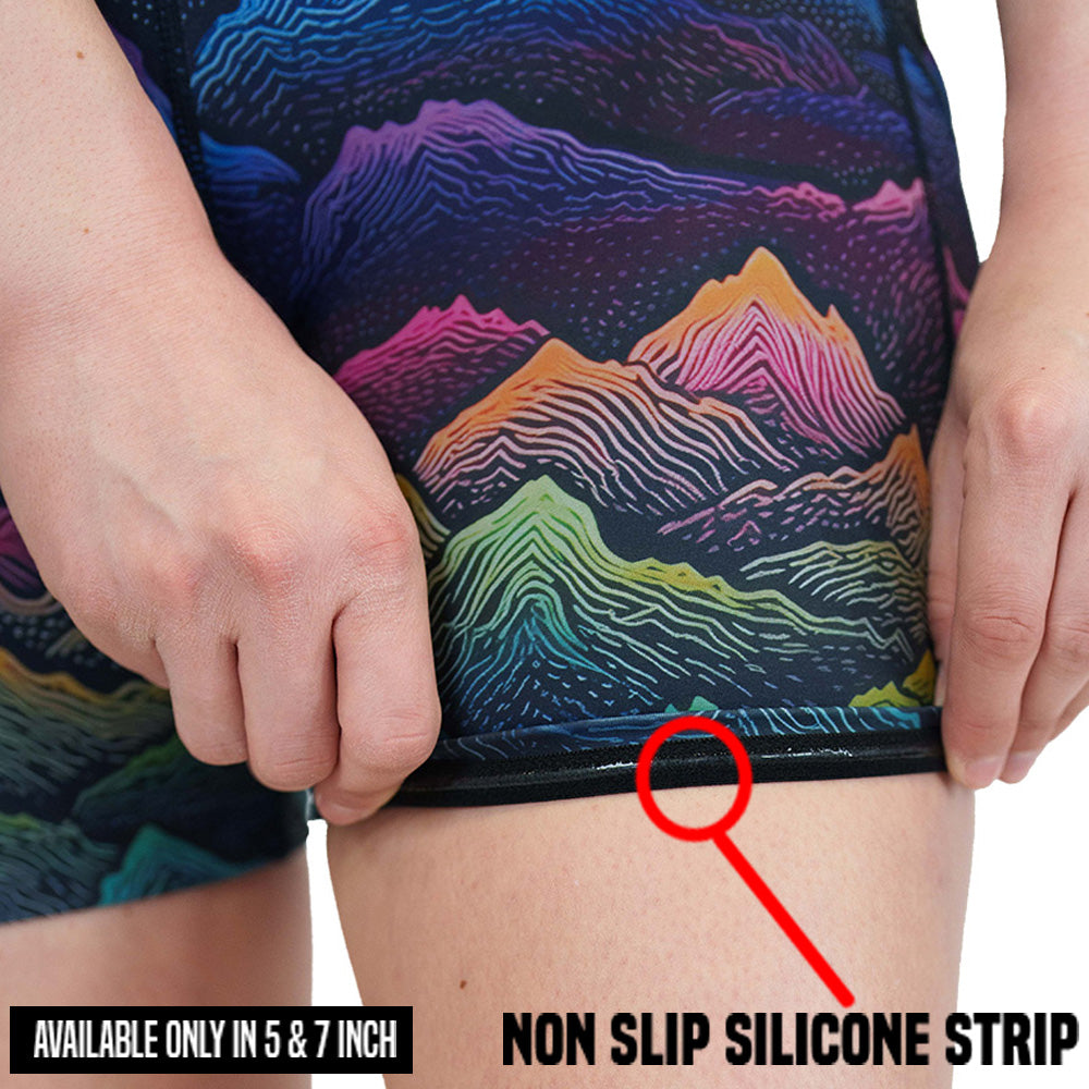 non slip strip on the colorful mountain print shorts