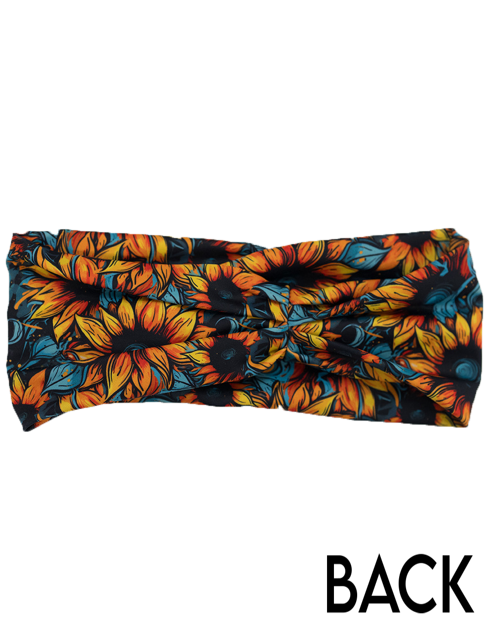 back of the sunflower headband against a white background
